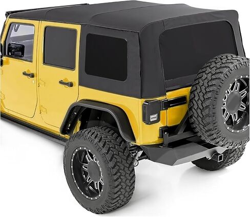 Soft Top Compatible with 2007-2009 Jeep Wrangler JK Unlimited 4 Door, Sailcloth Vinyl Black with Smoke Tinted Windows Kit in Saudi Arabia