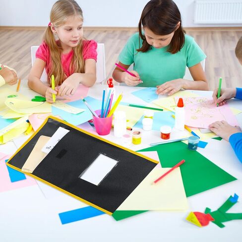 حقيبة كتب كبيرة من قماش النايلون مع مخيط على المقبض وجيب واضح لبطاقة الاسم وحواف بلون نيون حقائب قراءة سوداء لمستلزمات القراءة في الواجبات المنزلية للطلاب في الفصل الدراسي، 15 × 12 بوصة (16 قطعة) in Kuwait