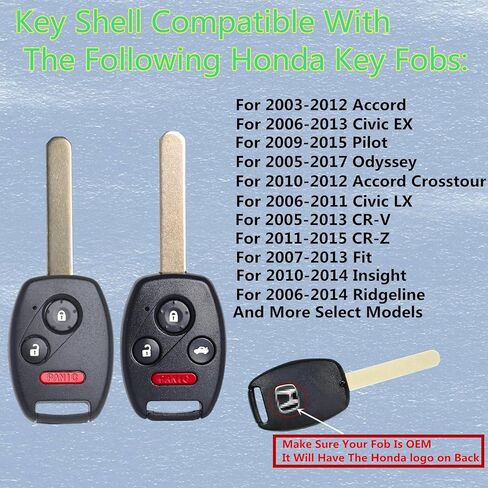 Cutting NOT Required - Upgraded Version Heavy Zinc Alloy Key Fob Shell Case Replacement for Honda Accord Civic EX CR-V Pilot Key Fob Cover (4 Button-Black) in Saudi Arabia