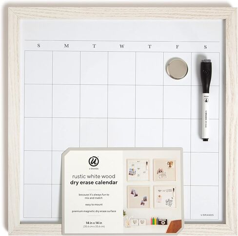 U Brands Rustic Weekly Dry Erase Planner Board, 14 x 14 Inches, Office Supplies, White Wood Frame in Saudi Arabia