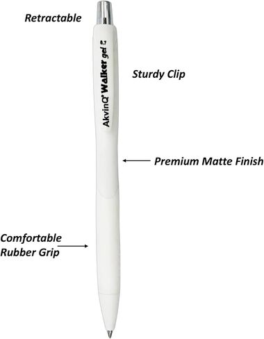 AKVINQ® Walker Gel Pens 12-Pack | 0.7mm Medium Point | Retractable Gel Ink Pen | Premium Matte Finish | Black Ink | Smudge-Resistant | Comfortable Rubber Grip | Office & School Writing (Black) in Saudi Arabia