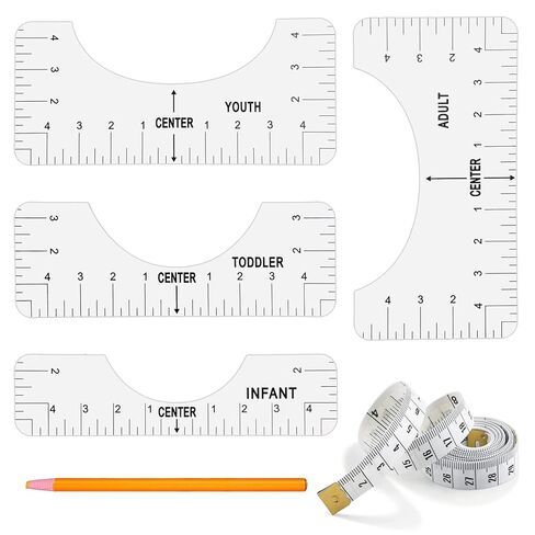 6Pcs Tshirt Ruler Guide Alignment Tool to Center Vinyl Designs T-Shirt Crafts for Cricut Heat Press Adult Youth Toddler Infant (Transparent) in Saudi Arabia