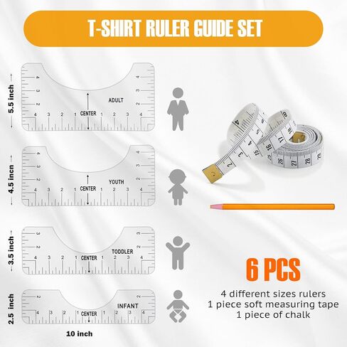 6Pcs Tshirt Ruler Guide Alignment Tool to Center Vinyl Designs T-Shirt Crafts for Cricut Heat Press Adult Youth Toddler Infant (Transparent) in Saudi Arabia