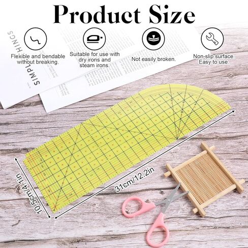 Heat Resistant Sewing Ruler, Curved Hot Ironing Ruler for Sewing 12 X 4 Inch Hot Hem Rulers for Electric Iron Home Work Rulers and Guides for Fabric Hemming Tools Press Measuring Quilting Folding in Saudi Arabia