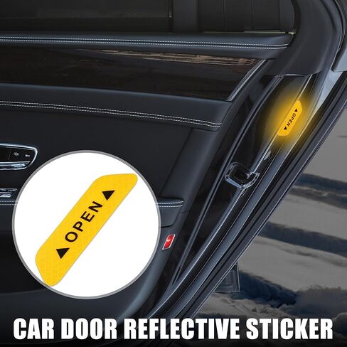 4pcs Yellow Car Door Reflective Sticker Open Warning Tape Safety Sign Decal Warning Mark Night Reflective for Auto Exterior Motorcycle Bike Universal in Saudi Arabia