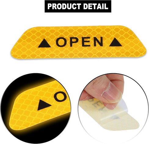 4pcs Yellow Car Door Reflective Sticker Open Warning Tape Safety Sign Decal Warning Mark Night Reflective for Auto Exterior Motorcycle Bike Universal in Saudi Arabia
