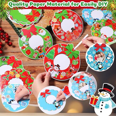 Dianelhall 24 Sets Christmas Picture Frame Craft Kit Xmas Wreath Photo Crafts Christmas Picture Frames Gift with Santa Stickers for Classroom Xmas Holiday Party Activities(Colorful Wreath) in Saudi Arabia