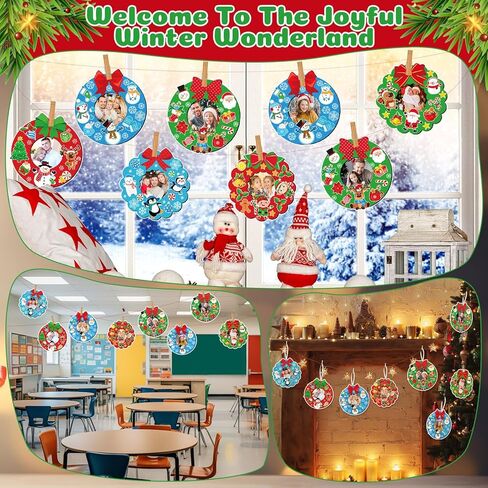 Dianelhall 24 Sets Christmas Picture Frame Craft Kit Xmas Wreath Photo Crafts Christmas Picture Frames Gift with Santa Stickers for Classroom Xmas Holiday Party Activities(Colorful Wreath) in Saudi Arabia
