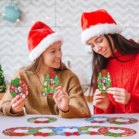 Dianelhall 24 Sets Christmas Picture Frame Craft Kit Xmas Wreath Photo Crafts Christmas Picture Frames Gift with Santa Stickers for Classroom Xmas Holiday Party Activities(Colorful Wreath) in Saudi Arabia