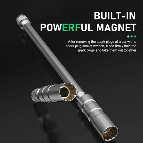 1 Set Car Spark Plug Socket, 14mm&16mm Steel Magnetic Swivel Spark Plug Removal Tool, 3/8" Drive 12-Point Thin Wall Auto Spark Plugs Wrench, 360-Degree Rotation, Compatible with More Car in Saudi Arabia