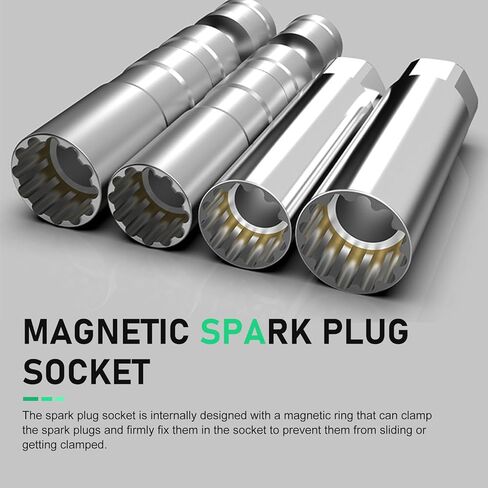 1 Set Car Spark Plug Socket, 14mm&16mm Steel Magnetic Swivel Spark Plug Removal Tool, 3/8" Drive 12-Point Thin Wall Auto Spark Plugs Wrench, 360-Degree Rotation, Compatible with More Car in Saudi Arabia