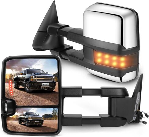 SCITOO Towing Tow Mirrors Chrome Truck Mirrors fit for 1988-1998 For Chevy For GMC C1500/K1500 1988-2000 For Chevy For GMC C2500/K2500 with Pair LH RH Power Adjusted No Heated LED Turn Signal in Saudi Arabia