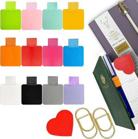 Pen Loop Holder for Notebook 12 Colors Self-Adhesive Stick On Pen Holder with Extra 2 Pens Clips 1 Leather Bookmarks As COMBO for Planner Journal Tablet Clipboards Calendars Bible Campus School Office in Saudi Arabia