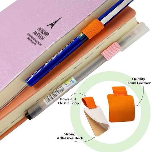 Pen Loop Holder for Notebook 12 Colors Self-Adhesive Stick On Pen Holder with Extra 2 Pens Clips 1 Leather Bookmarks As COMBO for Planner Journal Tablet Clipboards Calendars Bible Campus School Office in Saudi Arabia