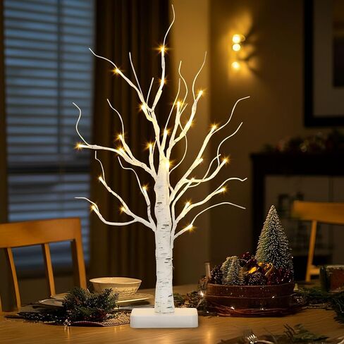 PABIPABI Money Tree Gift Holder，24 LED Lighted Display Tree with 6 Clear Clips, Battery/USB Powered Timer Birch Tree for Christmas, Memo, Present Card, Photo, Wedding, Birthday Graduation in Saudi Arabia