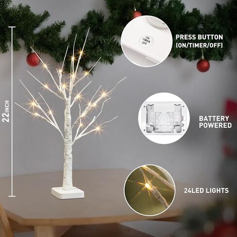 PABIPABI Money Tree Gift Holder，24 LED Lighted Display Tree with 6 Clear Clips, Battery/USB Powered Timer Birch Tree for Christmas, Memo, Present Card, Photo, Wedding, Birthday Graduation in Saudi Arabia