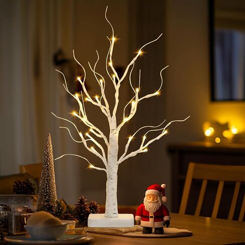 PABIPABI Money Tree Gift Holder，24 LED Lighted Display Tree with 6 Clear Clips, Battery/USB Powered Timer Birch Tree for Christmas, Memo, Present Card, Photo, Wedding, Birthday Graduation in Saudi Arabia