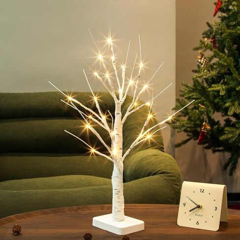 PABIPABI Money Tree Gift Holder，24 LED Lighted Display Tree with 6 Clear Clips, Battery/USB Powered Timer Birch Tree for Christmas, Memo, Present Card, Photo, Wedding, Birthday Graduation in Saudi Arabia