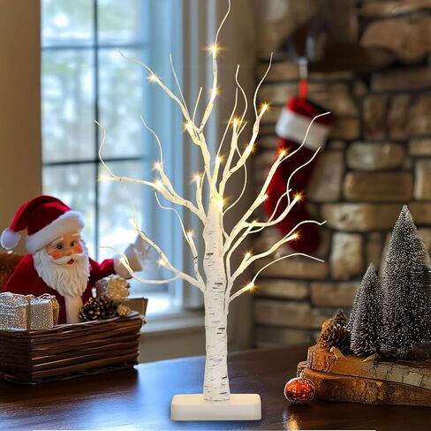 PABIPABI Money Tree Gift Holder，24 LED Lighted Display Tree with 6 Clear Clips, Battery/USB Powered Timer Birch Tree for Christmas, Memo, Present Card, Photo, Wedding, Birthday Graduation in Saudi Arabia