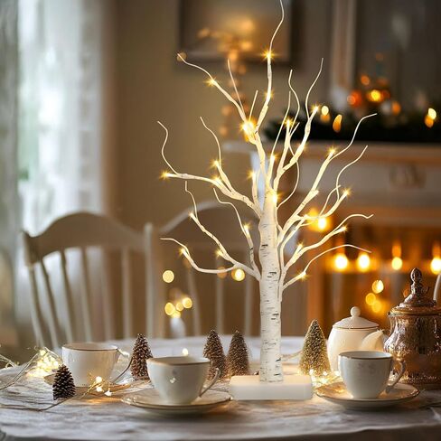 PABIPABI Money Tree Gift Holder，24 LED Lighted Display Tree with 6 Clear Clips, Battery/USB Powered Timer Birch Tree for Christmas, Memo, Present Card, Photo, Wedding, Birthday Graduation in Saudi Arabia