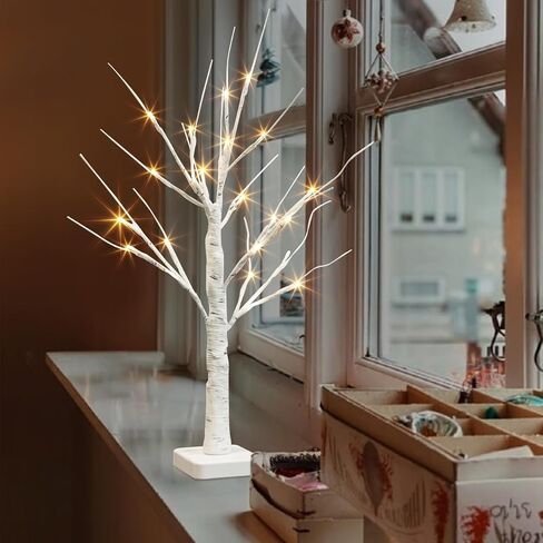 PABIPABI Money Tree Gift Holder，24 LED Lighted Display Tree with 6 Clear Clips, Battery/USB Powered Timer Birch Tree for Christmas, Memo, Present Card, Photo, Wedding, Birthday Graduation in Saudi Arabia