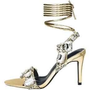 صنادل نسائية لامعة بأحجار الراين الكبيرة وأحزمة للكاحل ذات أنماط كريستالية in Kuwait