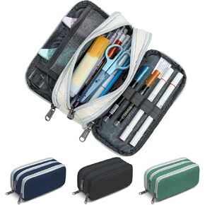 حافظة أقلام كبيرة من ديلا جاو، حقيبة أقلام رصاص ذات سعة كبيرة مع 3 أقسام، حقيبة أقلام مكتبية بسحاب، حافظة أقلام كبيرة للبالغين (بيج-03RH) in Kuwait