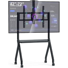 عربة تلفزيون متنقلة، JYXOIHUB، حامل تلفزيون متحرك بعجلات لشاشات مسطحة LCD LED OLED بلازما مقاس 32 إلى 70 بوصة تصل إلى 100 رطل AVA1500-60-1P (أسود) in Kuwait