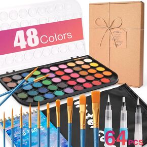 مجموعة ألوان مائية، 48 لونًا علبة هدايا طلاء ألوان مائية 30 صفحة للفنان ورقة - 10 فرش - لوحة تخزين بتصميم السفر، لصنع بطاقات هدايا عيد الميلاد، الفنانين المبتدئين، مجموعة ألوان مائية للأطفال للبالغين. in Kuwait