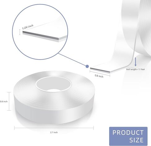 Double Sided Tape Heavy Duty, Clear Nano Tape, 0.8'' x 120'' Two Sided Mounting Adhesive for Walls Posters Carpet, Removable Space Gel Strip, 1/24" Thick in Saudi Arabia