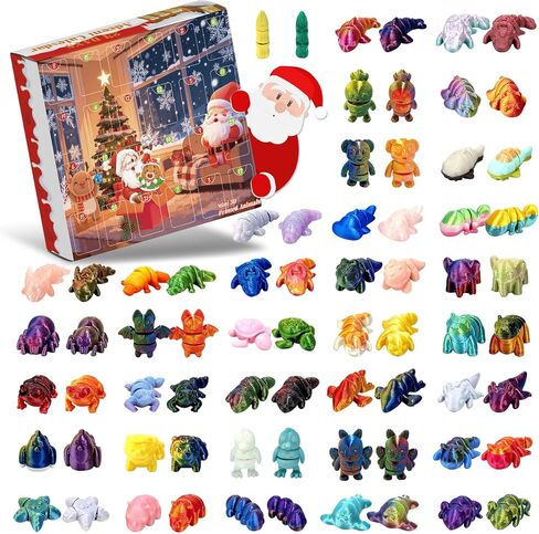 Christmas advent calendar,24PCS Mini 3D Printed Animal Figurines, Flexible Articulated Fidget Toys, Xmas Articulated Flexible Fidget Gifts for Kids Boys Girls Christmas Party Favors in Saudi Arabia