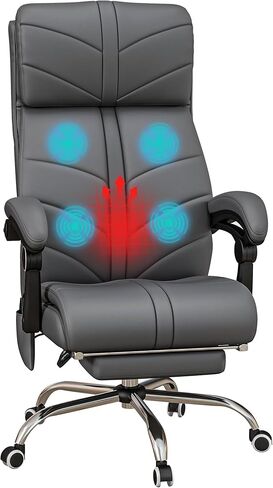 Vinsetto Executive Massage Office Chair with 4 Vibration, Computer Desk Chair, PU Leather Heated Reclining Chair with Adjustable Height, Swivel Wheels, Gray in Saudi Arabia