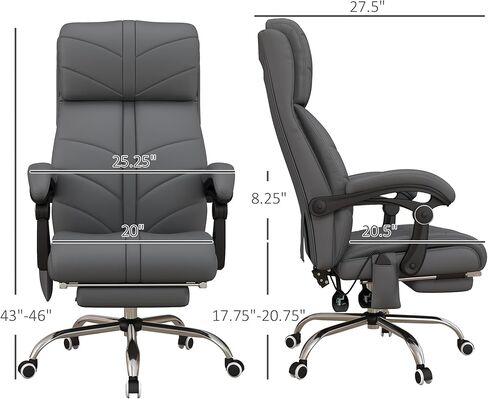 Vinsetto Executive Massage Office Chair with 4 Vibration, Computer Desk Chair, PU Leather Heated Reclining Chair with Adjustable Height, Swivel Wheels, Gray in Saudi Arabia