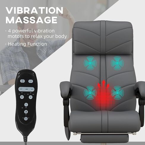 Vinsetto Executive Massage Office Chair with 4 Vibration, Computer Desk Chair, PU Leather Heated Reclining Chair with Adjustable Height, Swivel Wheels, Gray in Saudi Arabia