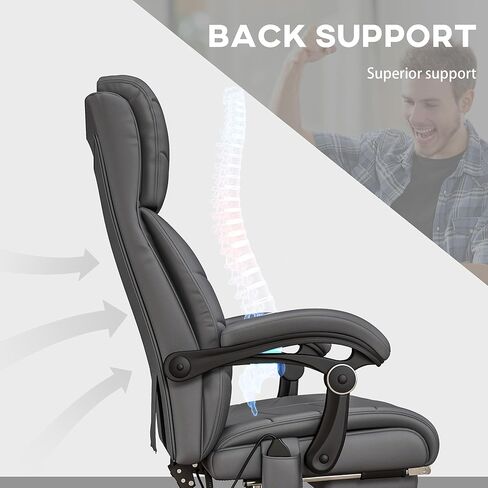 Vinsetto Executive Massage Office Chair with 4 Vibration, Computer Desk Chair, PU Leather Heated Reclining Chair with Adjustable Height, Swivel Wheels, Gray in Saudi Arabia