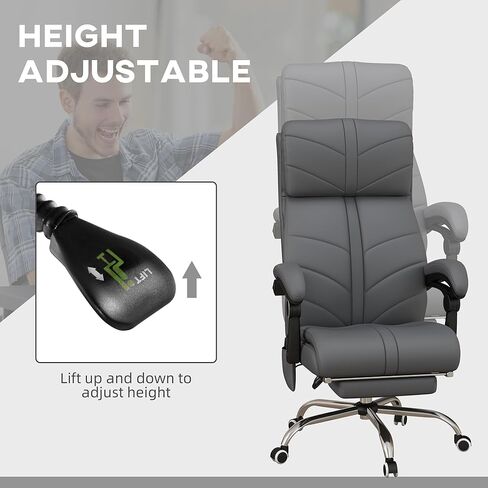 Vinsetto Executive Massage Office Chair with 4 Vibration, Computer Desk Chair, PU Leather Heated Reclining Chair with Adjustable Height, Swivel Wheels, Gray in Saudi Arabia