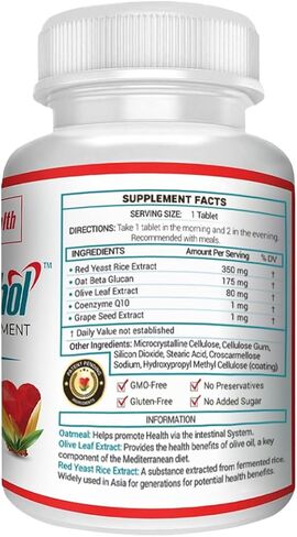 Advanced Support Formula | 90 Vegan Tablets | Red Yeast Rice Extract, Olive Oil, Oatmeal, CoQ10, Grape Seed Extract in Saudi Arabia