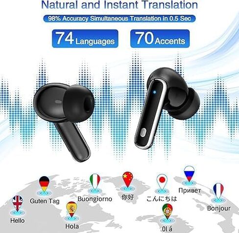 Ai Language Translation Earbuds, in-Ear 3-in-1 Translation Headphones, Real Time 2-Way Earbuds, Sound Quality Long Battery Life, Great for Travel Business (Black, Clip) in Kuwait