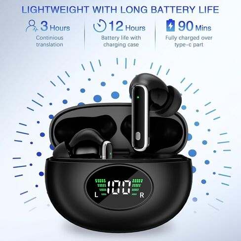 Ai Language Translation Earbuds, in-Ear 3-in-1 Translation Headphones, Real Time 2-Way Earbuds, Sound Quality Long Battery Life, Great for Travel Business (Black, Clip) in Kuwait