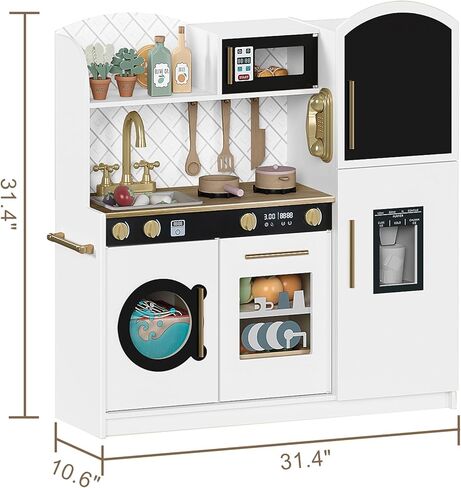 Treocho Play Kitchen for Kids, Wooden Toddler Kitchen Set with Storage, Modern Design Toy Kitchen with Faucet&Sink, Stove, Chalkboard, Icemaker and Various Accessories for Kids Ages 3+, Pink in Saudi Arabia
