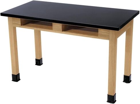 Pemberly Row 24x54 Ash Wood Science Lab Table with Book Compartments in Black in Saudi Arabia