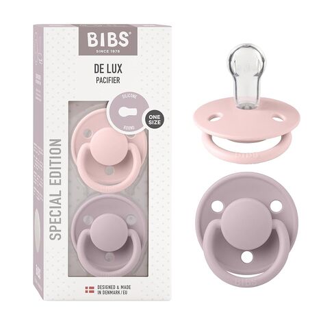 BIBS Pacifiers OneSize | 2-Pack Soothers | BPA-Free Symmetrical Nipple | Made in Denmark | Blossom/Dusky Lilac De Lux Pacifier in Saudi Arabia