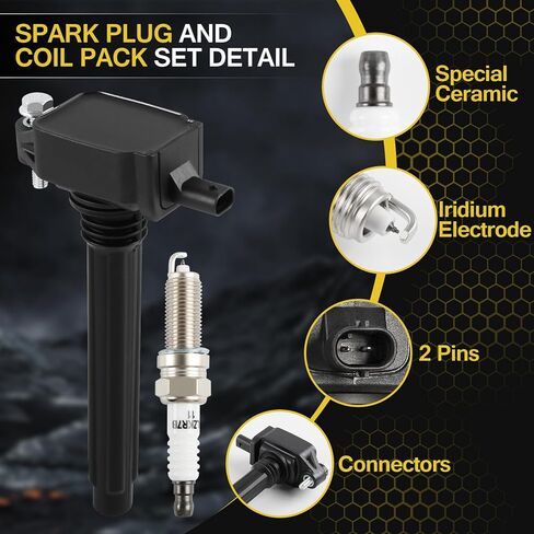 UF569 Ignition Coil Pack & 41109 Iridium Spark Plugs fit for GMC Acadia Canyon Terrain/Chevy Camaro Traverse Equinox/Buick Enclave/Cadillac CTS ATS SRX/Saturn Aura Outlook Coil Pack Sets of 6 in Kuwait