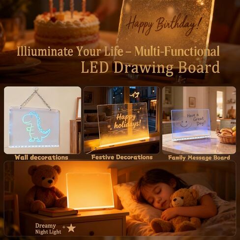LED Drawing Board for Kids Ages 6+, 2 Pack 13.7"x9.75" Plug-in Light Up Dry Erase Note Boards with Colors, 7 Color Modes Acrylic Glow Board with Stands, Markers, Spray Bottle, Hanging Chains in Saudi Arabia