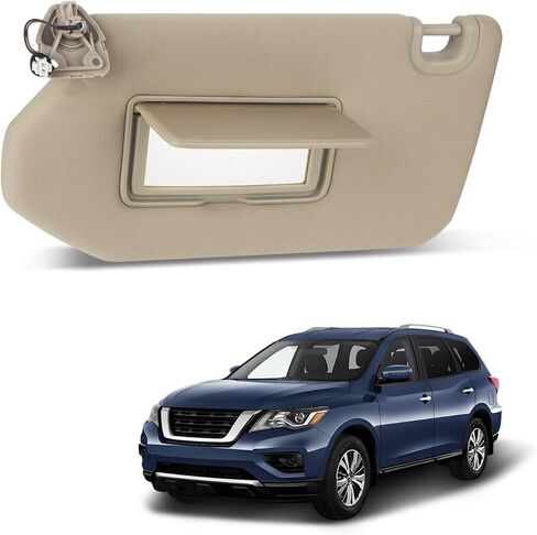 جانب سائق واقي الشمس لسيارة Nissan Pathfinder 2013-2018، 2014-2017 Infiniti QX60، 2013 Infiniti JX35، بيج، واقي من الجانب الأيسر مع مرآة خفيفة، استبدال #96401-9PB0A in Kuwait