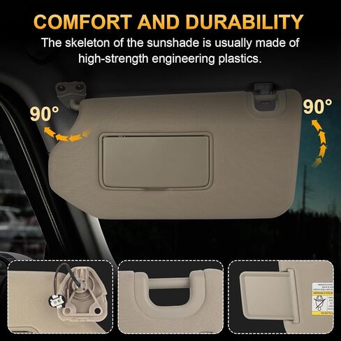 جانب سائق واقي الشمس لسيارة Nissan Pathfinder 2013-2018، 2014-2017 Infiniti QX60، 2013 Infiniti JX35، بيج، واقي من الجانب الأيسر مع مرآة خفيفة، استبدال #96401-9PB0A in Kuwait