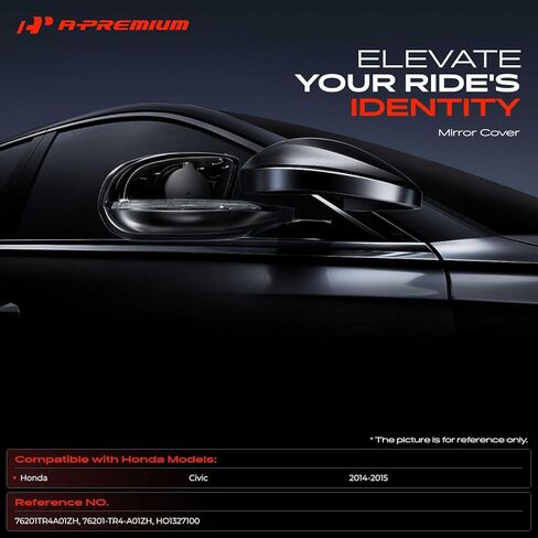 A-Premium Passenger Side Rearview Mirror Cover Cap - Compatible with Honda Civic 2014-2015 - Smooth Black, Without Turn Signal Hole in Saudi Arabia