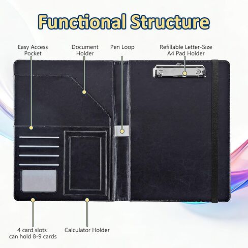 Professional Padfolio with Clipboard,Faux Leather Portfolio Folder for A4 Letter Size Paper,Business Organizer for Office,Resume & Meetings,Howling Wolf Moon-2 in Saudi Arabia