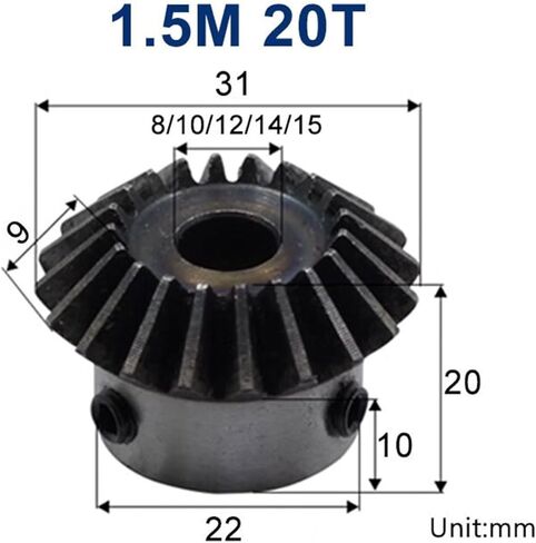 1.5M 20Teeth Inner Hole 15/16mm 8mm 10mm 12mm 14-15mm 90 Degree Steel Bevel Gears 6-10Pcs(12mm,9pcs 1.5M 20 Te) in Saudi Arabia