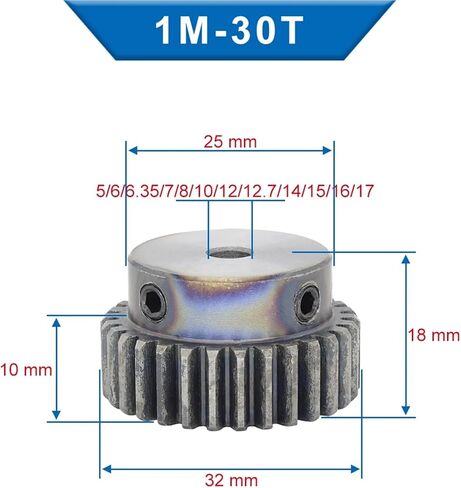 1M30T Spur Gear Bore 5/6/6.35/7/8/10 /12/12.7/14/15/16/17mm Carbon Steel 1Pcs(1M30T-Bore 14x5x2.3) in Saudi Arabia